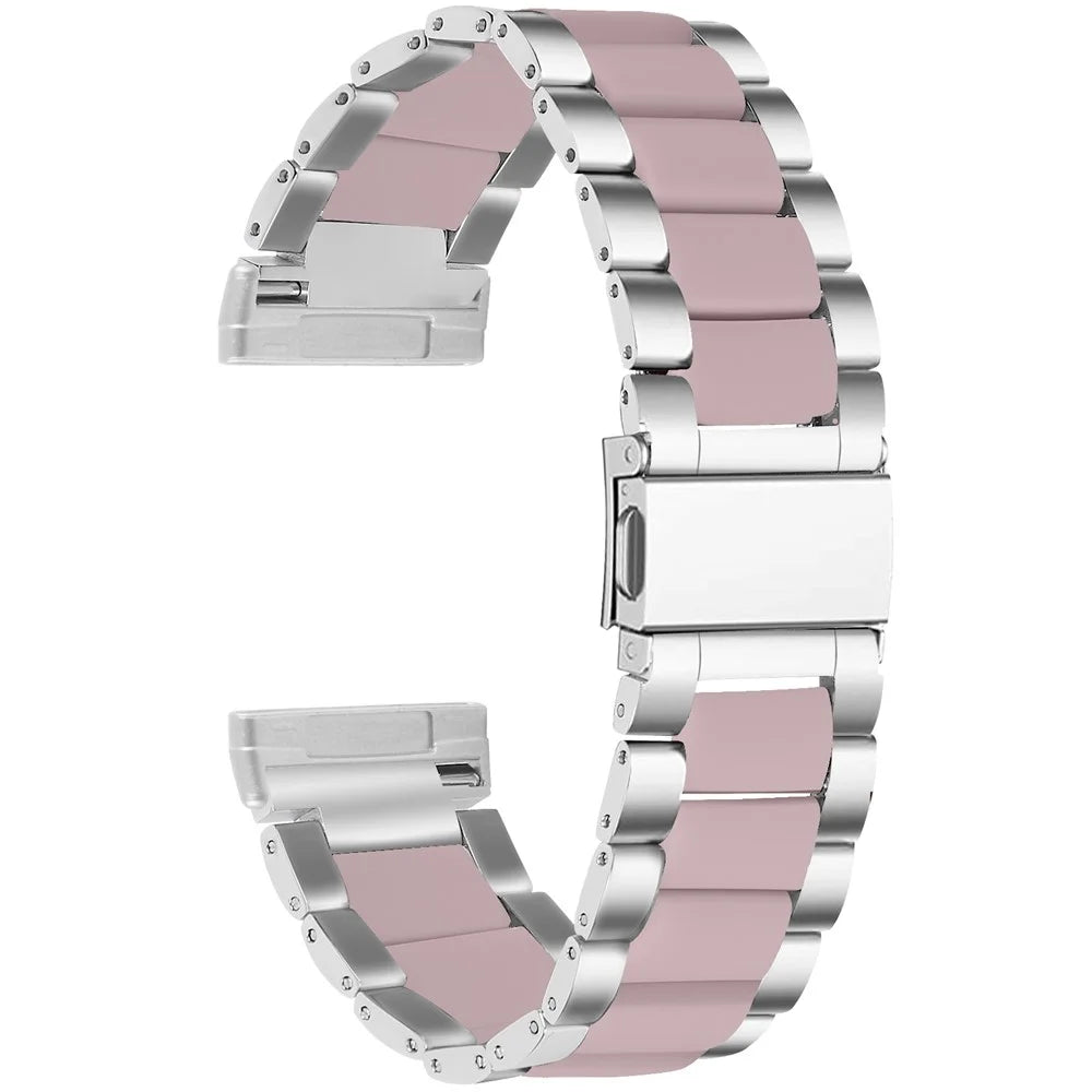 Fashion Resin + Stainless Steel Bracelet Smart Watch Wrist Band for Fitbit Versa 3/Fitbit Sense - Silver/Pink - 2