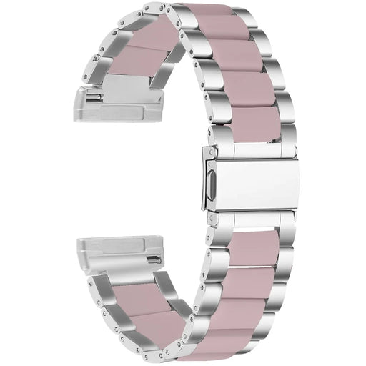 Fashion Resin + Stainless Steel Bracelet Smart Watch Wrist Band for Fitbit Versa 3/Fitbit Sense - Silver/Pink - 2