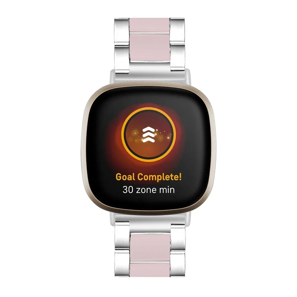 Fashion Resin + Stainless Steel Bracelet Smart Watch Wrist Band for Fitbit Versa 3/Fitbit Sense - Silver/Pink - 3