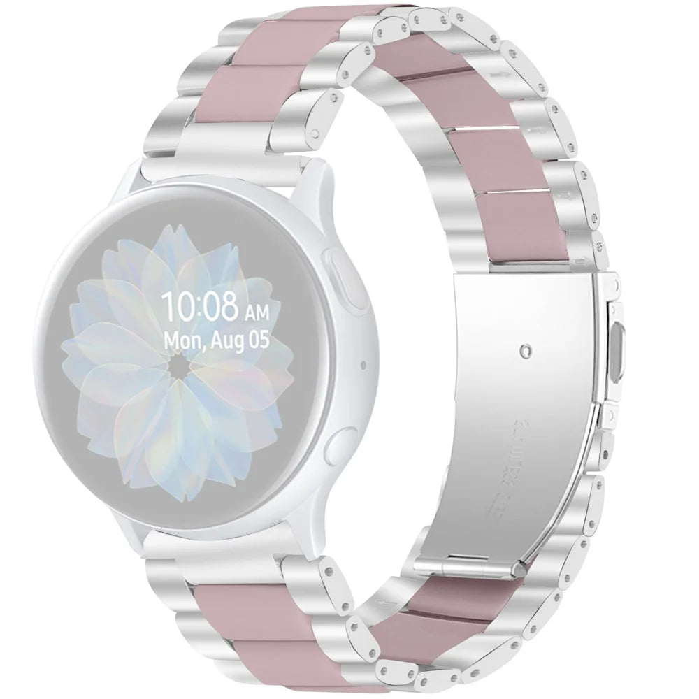 Easy Assemble Resin + Stainless Steel Wrist Bracelet Watch Band for Samsung Galaxy Watch4 Classic 42mm 46mm/Galaxy Watch Active/Galaxy Watch Active2 40mm 44mm - Silver/Pink - 1