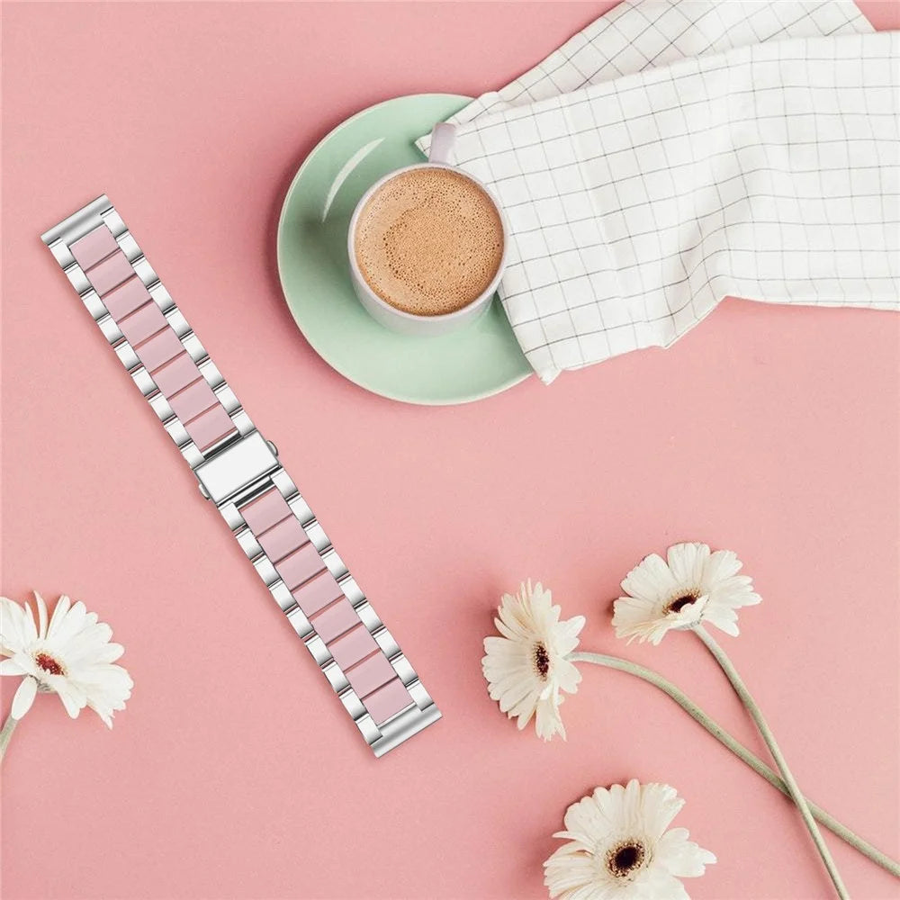Easy Assemble Resin + Stainless Steel Wrist Bracelet Watch Band for Samsung Galaxy Watch4 Classic 42mm 46mm/Galaxy Watch Active/Galaxy Watch Active2 40mm 44mm - Silver/Pink - 4