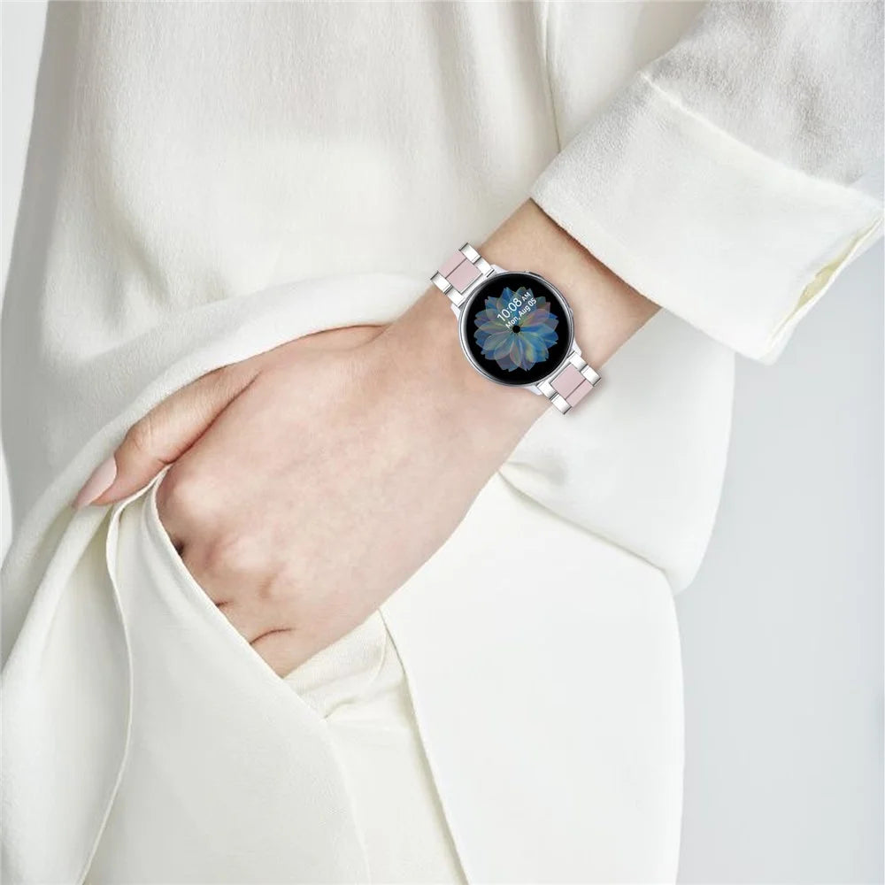 Easy Assemble Resin + Stainless Steel Wrist Bracelet Watch Band for Samsung Galaxy Watch4 Classic 42mm 46mm/Galaxy Watch Active/Galaxy Watch Active2 40mm 44mm - Silver/Pink - 6