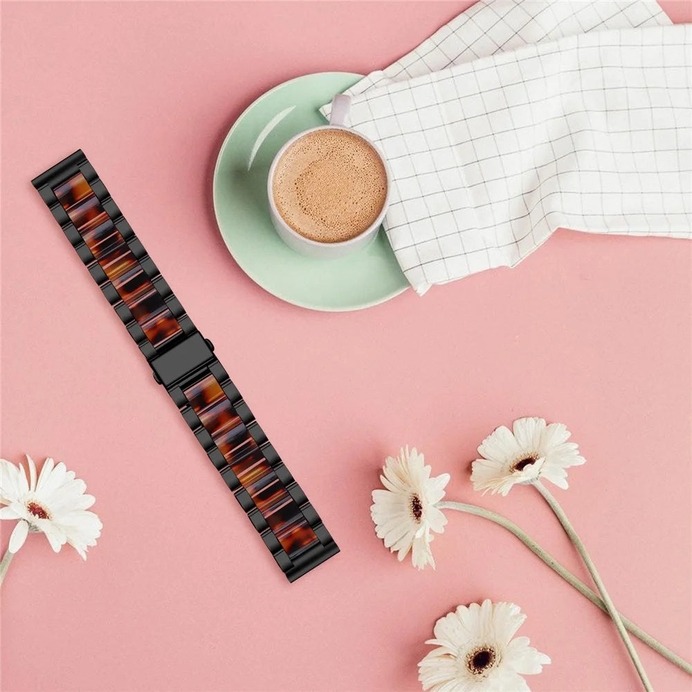 Resin + Stainless Steel Wrist Bracelet Watch Band for Samsung Galaxy Watch4 Classic 42mm 46mm/Galaxy Watch Active/Galaxy Watch Active2 40mm 44mm - Black/Hawksbill Splicing - 4