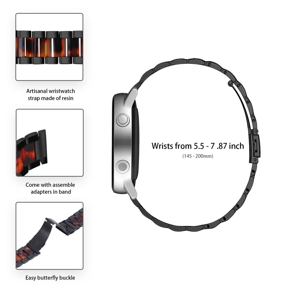 Resin + Stainless Steel Wrist Bracelet Watch Band for Samsung Galaxy Watch4 Classic 42mm 46mm/Galaxy Watch Active/Galaxy Watch Active2 40mm 44mm - Black/Hawksbill Splicing - 5
