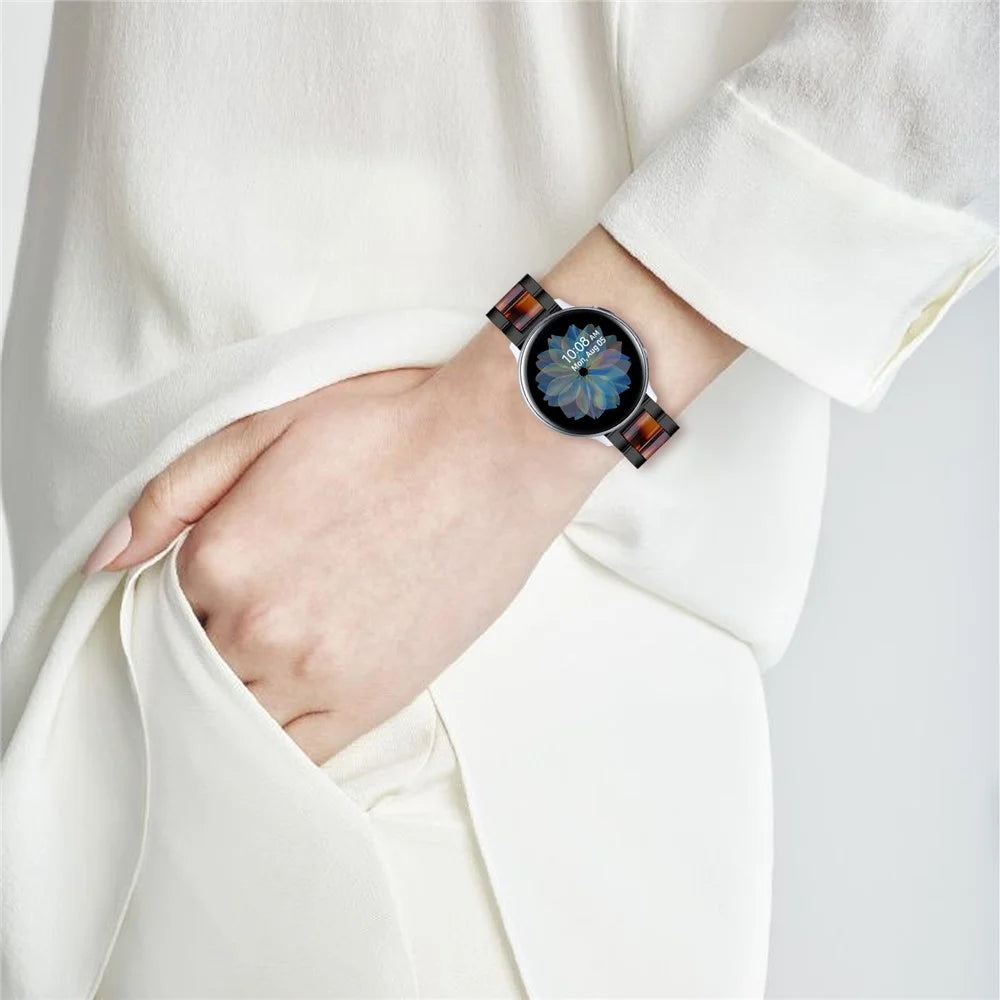 Resin + Stainless Steel Wrist Bracelet Watch Band for Samsung Galaxy Watch4 Classic 42mm 46mm/Galaxy Watch Active/Galaxy Watch Active2 40mm 44mm - Black/Hawksbill Splicing - 6