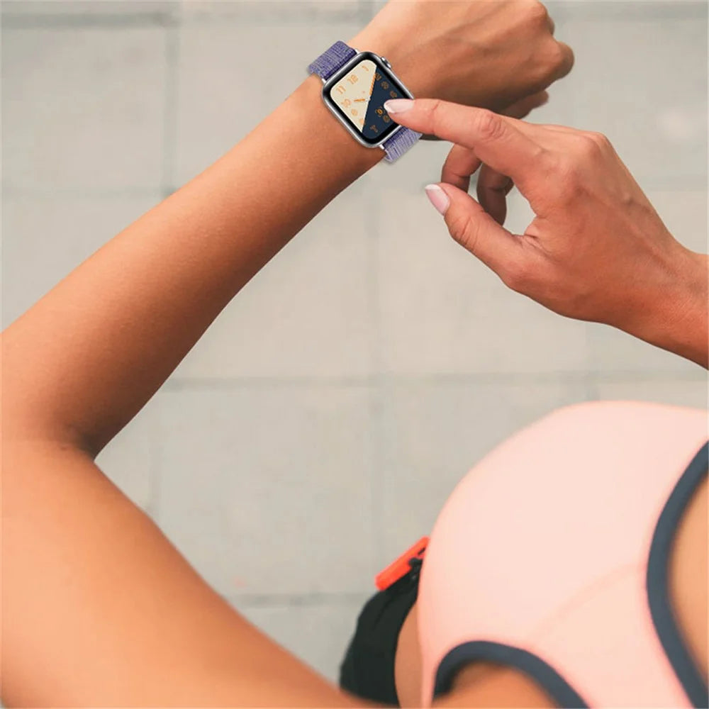 Breathable Woven Nylon Smart Watch Band Adjustable Wrist Strap for Apple Watch Ultra 2 49mm / Series 9 45mm / SE (2023) 44mm / Ultra 49mm / Series 8 45mm / 7 45mm / 6 / 5 / 4 / SE 44mm / SE (2022) 44mm / 3 / 2 / 1 42mm - Purple - 7
