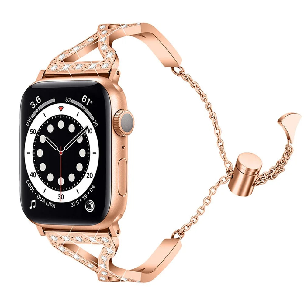 Rhinestone Decor 304 Stainless Steel Smart Watch Band for Apple Watch Series 11 10 42mm / 9 8 7 41mm / SE3 SE2 SE 6 5 4 40mm / 3 2 1 38mm - Rose Gold - 2