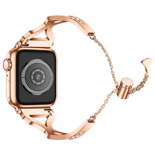 Rhinestone Stainless Steel Metal Watch Band Bracelet Strap Replacement for Apple Watch Ultra 2 49mm / Series 9 45mm / SE (2023) 44mm / Ultra 49mm / Series 8 45mm / 7 45mm / SE 44mm / SE (2022) 44mm / Series 6 / 5 / 4 44mm / Series 3 / 2 / 1 42mm - Rose - 1