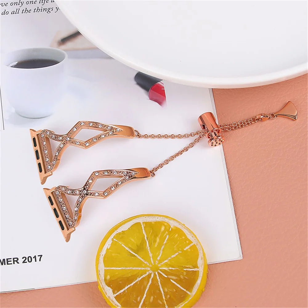 Rhinestone Stainless Steel Metal Watch Band Bracelet Strap Replacement for Apple Watch Ultra 2 49mm / Series 9 45mm / SE (2023) 44mm / Ultra 49mm / Series 8 45mm / 7 45mm / SE 44mm / SE (2022) 44mm / Series 6 / 5 / 4 44mm / Series 3 / 2 / 1 42mm - Rose - 4