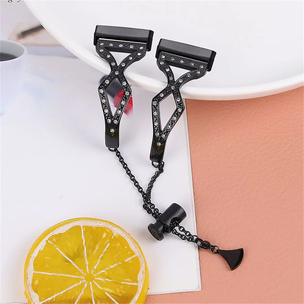 Hollow Out Rhinestone Decor 304 Stainless Steel Smart Watch Strap Women Slide Bracelet Wristband for Fitbit Versa 3/Fitbit Sense - Black - 4