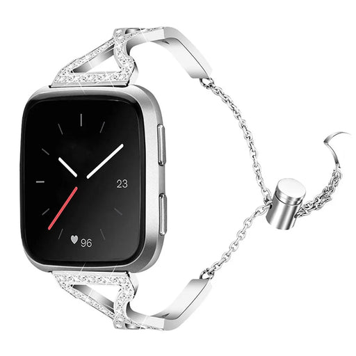 Fashion Women Hollow Out 304 Stainless Steel Rhinestone Decor Slide Bracelet Smart Watch Band for Fitbit Versa 2/Fitbit Versa/Versa Lite/Versa SE - Silver - 2