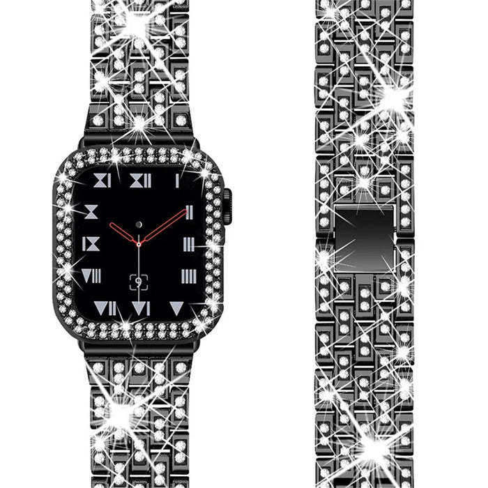 Shiny Rhinestone Five Beads Metal Watch Strap Band + Watch Case Cover for Apple Watch Series 3/2/1 42mm - Black - 3