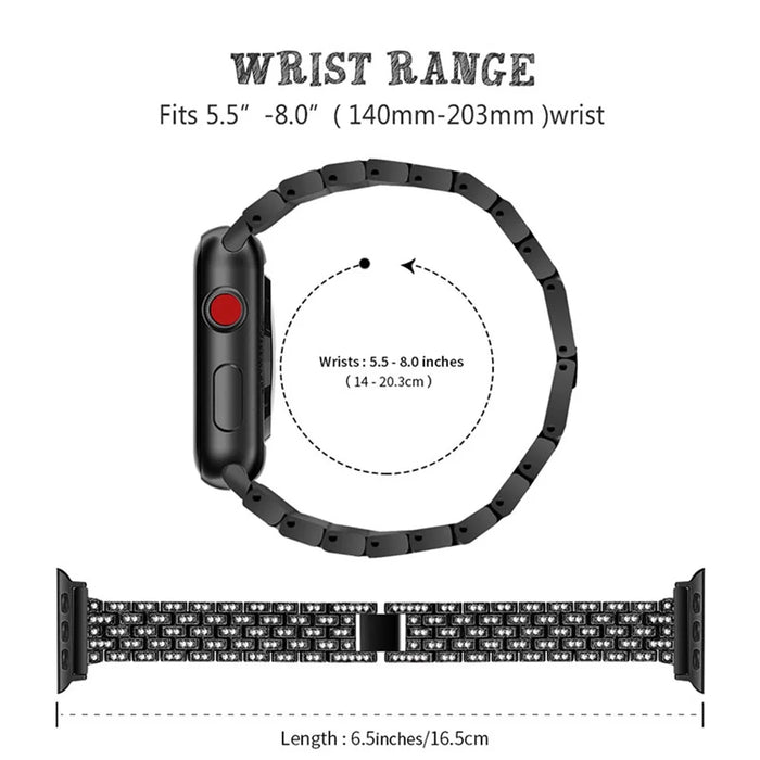 Shiny Rhinestone Five Beads Metal Watch Strap Band + Watch Case Cover for Apple Watch Series 3/2/1 42mm - Black - 4