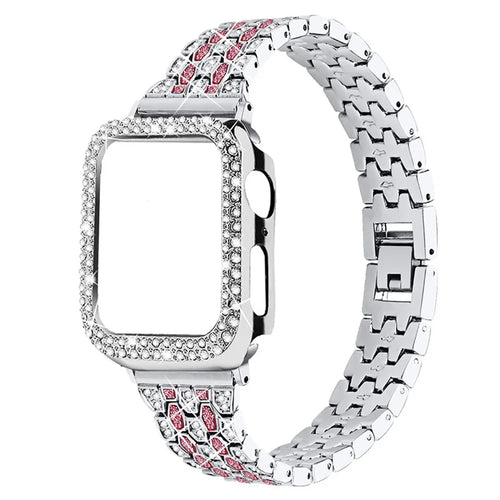 Rhinestone Decor Five Beads Metal Watch Strap Replacement + Anti-Wear Protective Case for Apple Watch Series 3 / 2 / 1 38mm - Silver / Rose / Silver - 1
