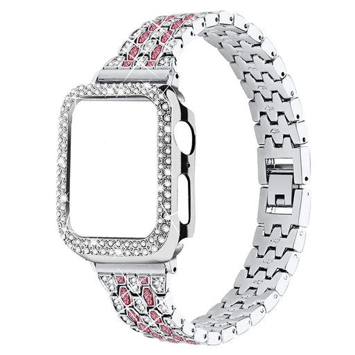 Five Beads Rhinestone Metal Watchband Strap + Anti-scratch Protective Watch Cover Case for Apple Watch Series 3/2/1 42mm - Silver/Rose/Silver - 1