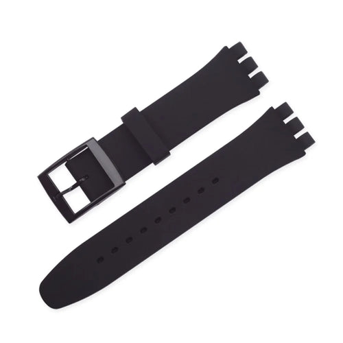 19mm Waterproof Solid Color Watch Strap Silicone Watchband with Pin Buckle for Swatch - Black - 1