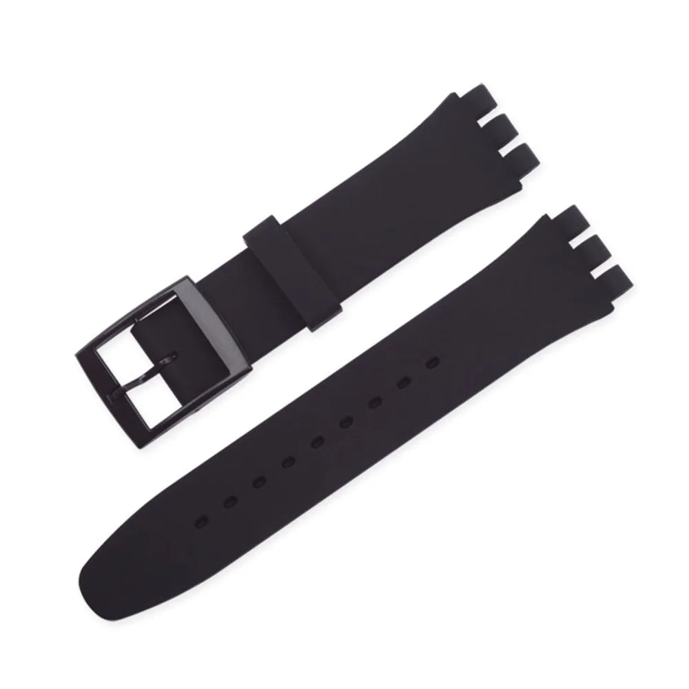 19mm Waterproof Solid Color Watch Strap Silicone Watchband with Pin Buckle for Swatch - Black - 1
