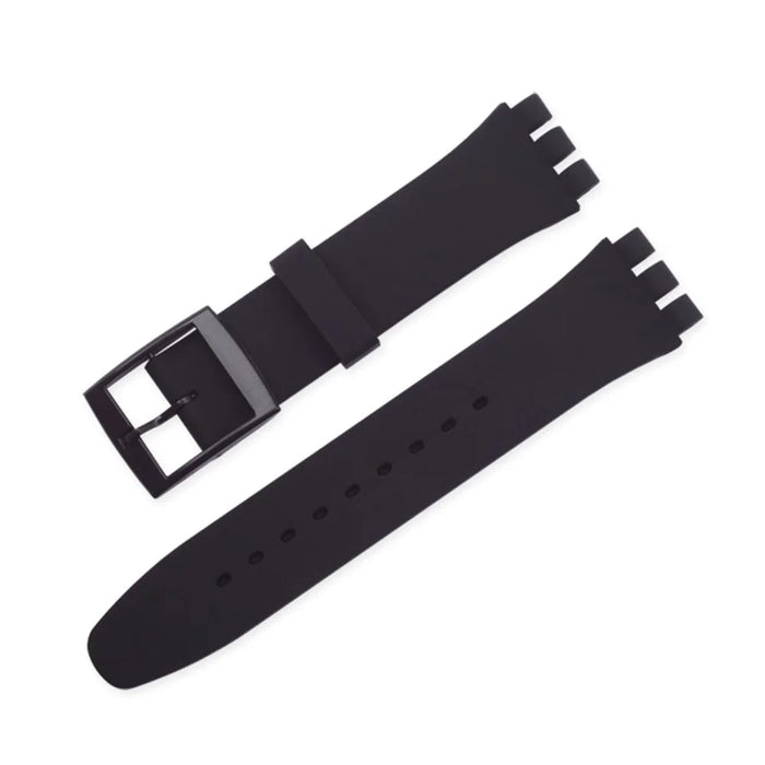 19mm Waterproof Solid Color Watch Strap Silicone Watchband with Pin Buckle for Swatch - Black - 1