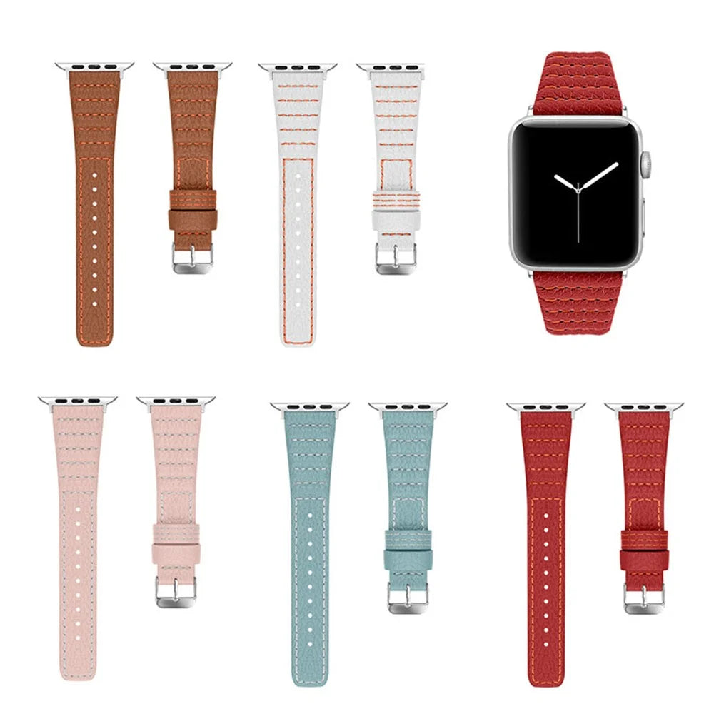 Wave Texture Cowhide Genuine Leather Smart Watch Strap Watchband for Apple Watch Ultra 3 2 1 49mm / Series 11 10 46mm / 9 8 7 45mm / SE3 SE2 SE 6 5 4 44mm / 3 2 1 42mm - Brown - 6