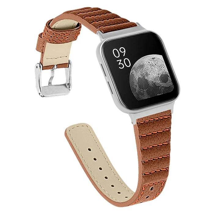 Top Layer Cowhide Genuine Leather Stylish Wave Texture Wrist Band Replacement Smart Watch Strap with Buckle for Oppo Watch 41mm - Brown - 2