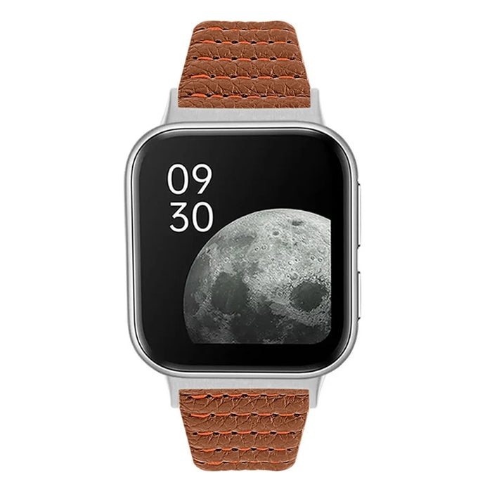 Top Layer Cowhide Genuine Leather Stylish Wave Texture Wrist Band Replacement Smart Watch Strap with Buckle for Oppo Watch 41mm - Brown - 3