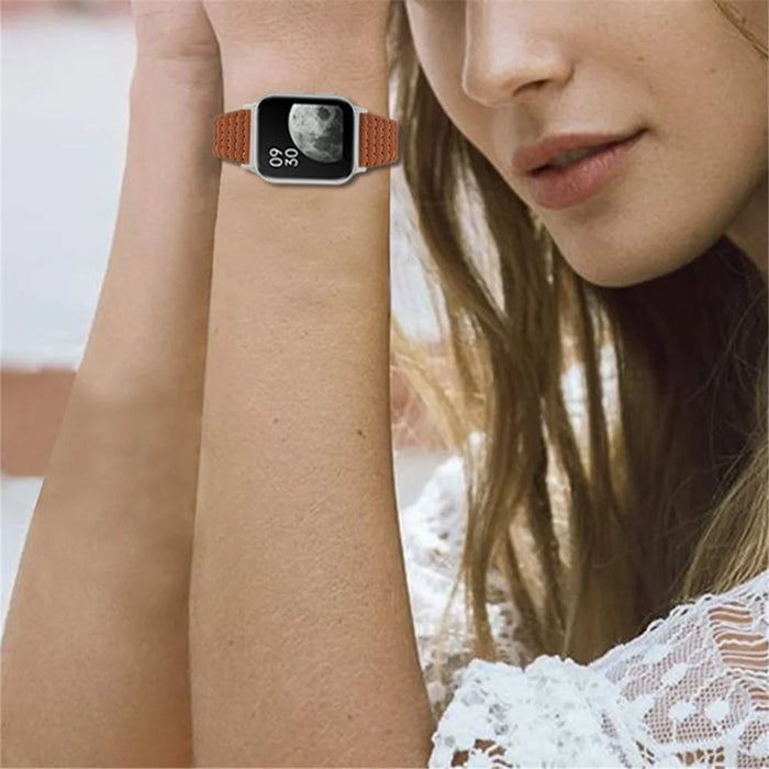 Top Layer Cowhide Genuine Leather Stylish Wave Texture Wrist Band Replacement Smart Watch Strap with Buckle for Oppo Watch 41mm - Brown - 5