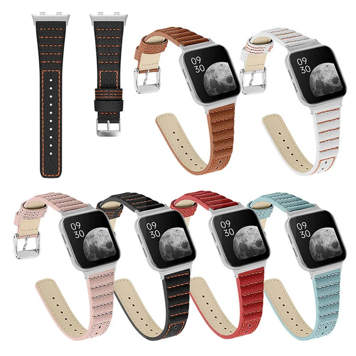 Top Layer Cowhide Genuine Leather Stylish Wave Texture Wrist Band Replacement Smart Watch Strap with Buckle for Oppo Watch 41mm - Brown - 7