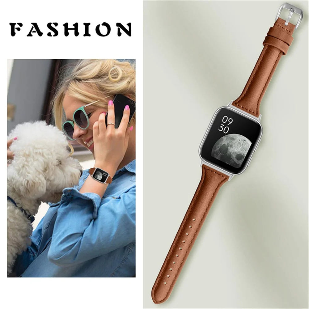 Quick Release Watch Band Top Grain Cowhide Genuine Leather Watch Strap for Oppo Watch 41mm - Brown - 4