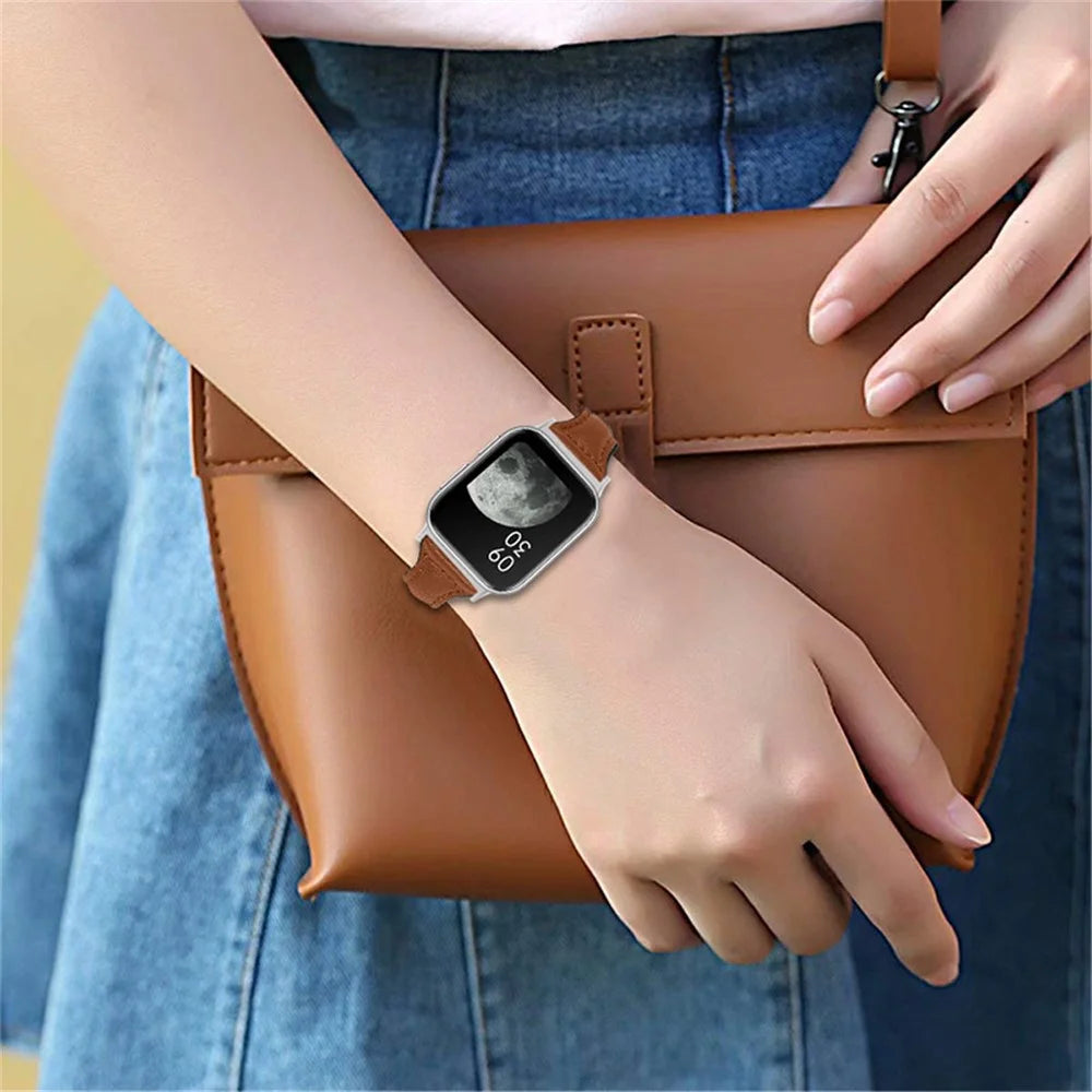 Quick Release Watch Band Top Grain Cowhide Genuine Leather Watch Strap for Oppo Watch 41mm - Brown - 6