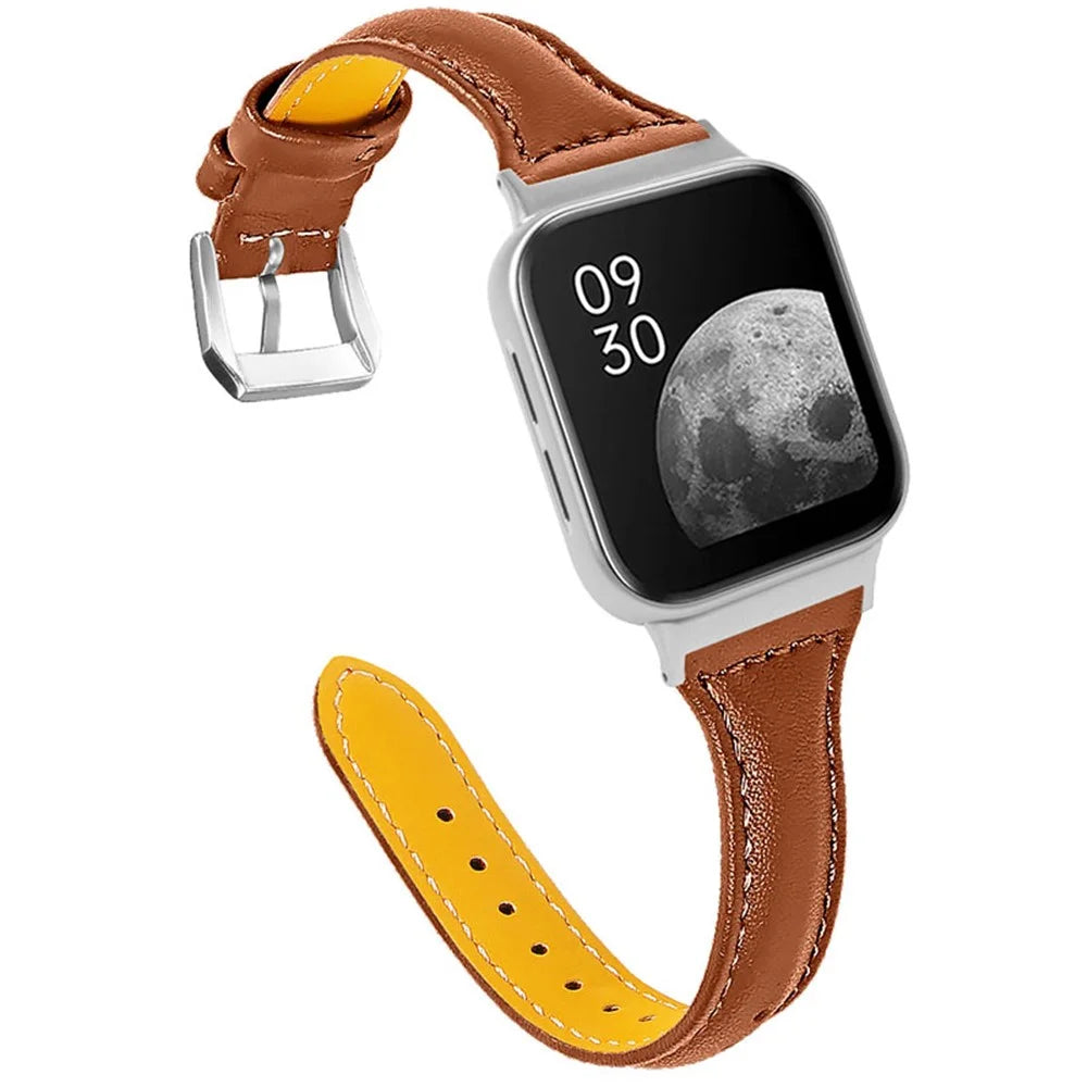 Top Layer Cowhide Genuine Leather Smart Watch Strap Replacement Watch Band for Oppo Watch 46mm - Brown - 1