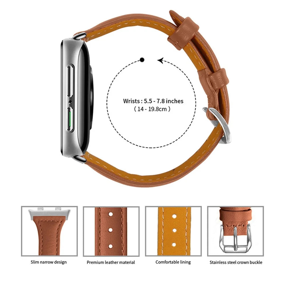 Top Layer Cowhide Genuine Leather Smart Watch Strap Replacement Watch Band for Oppo Watch 46mm - Brown - 2