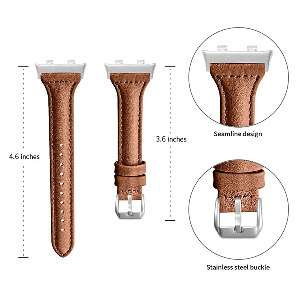 Top Layer Cowhide Genuine Leather Smart Watch Strap Replacement Watch Band for Oppo Watch 46mm - Brown - 3