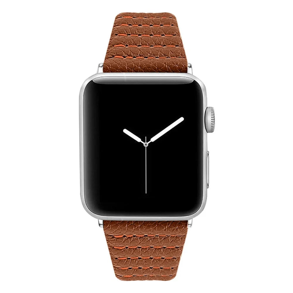 Wave Texture  Cowhide Genuine Leather Watchband Smart Watch Strap for Apple Watch Series 11 10 42mm / 9 8 7 41mm / SE3 SE2 SE 6 5 4 40mm / 3 2 1 38mm - Brown - 2