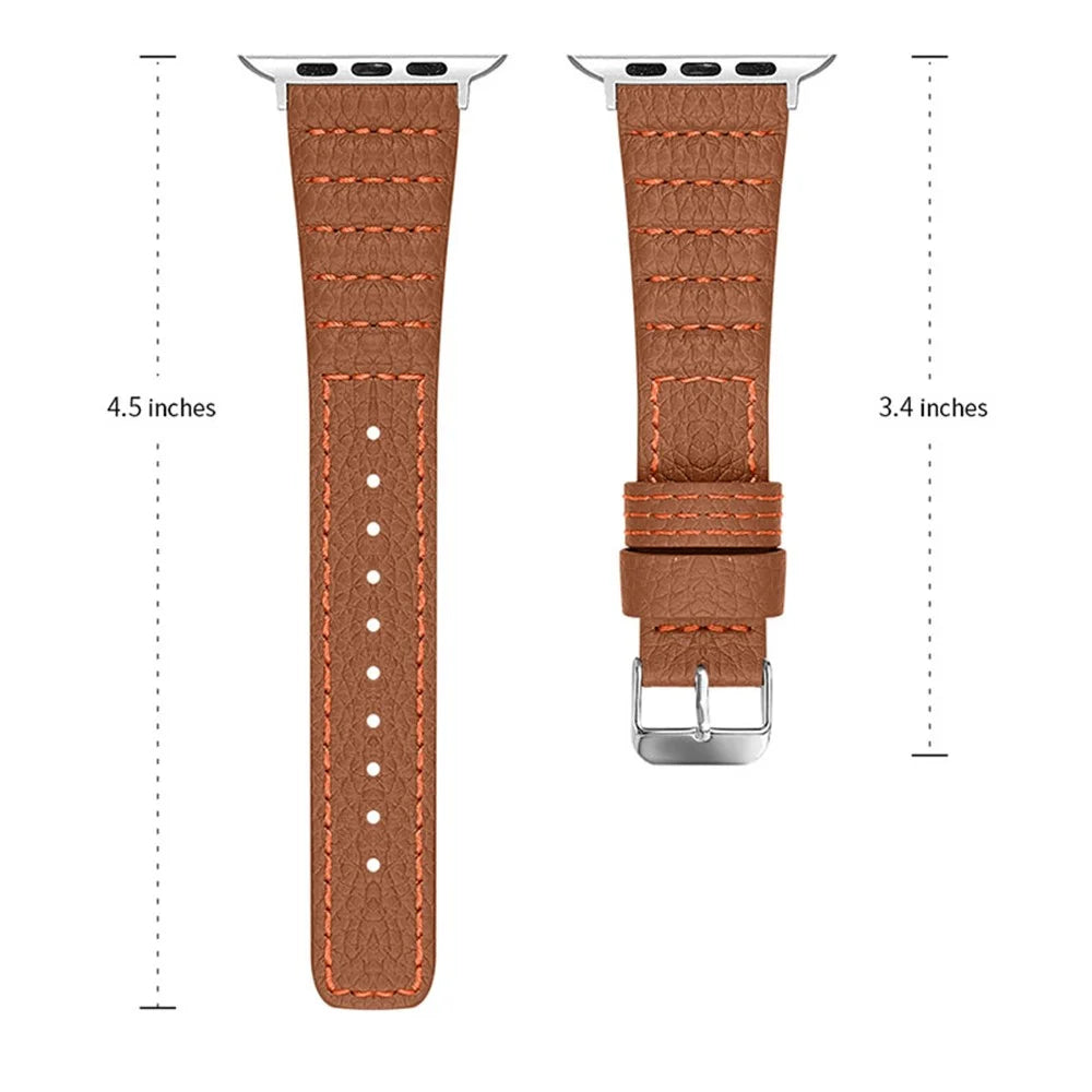 Wave Texture  Cowhide Genuine Leather Watchband Smart Watch Strap for Apple Watch Series 11 10 42mm / 9 8 7 41mm / SE3 SE2 SE 6 5 4 40mm / 3 2 1 38mm - Brown - 3