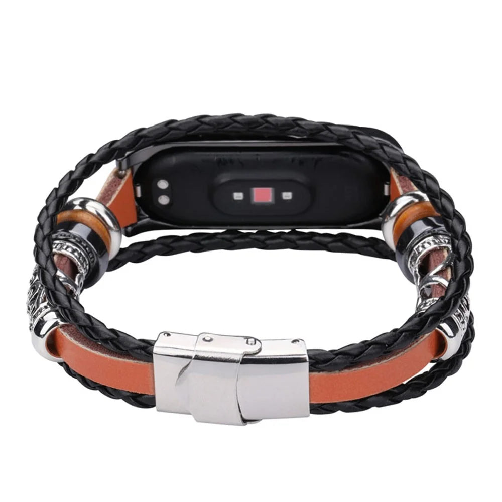 Retro Ethnic Style Smart Watch Wrist Band Strap Beaded Bracelet for Xiaomi Mi Band 5/6 - Brown/Black - 2