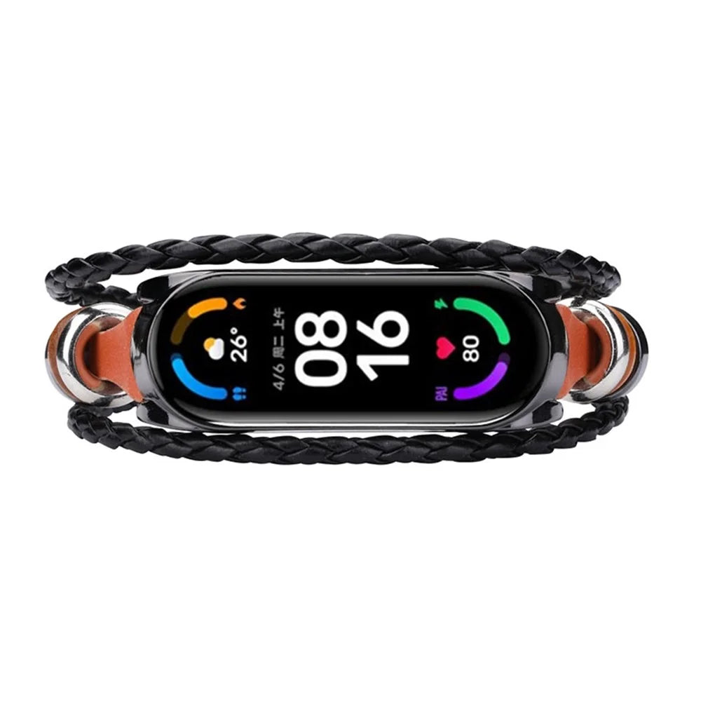Retro Ethnic Style Smart Watch Wrist Band Strap Beaded Bracelet for Xiaomi Mi Band 5/6 - Brown/Black - 4