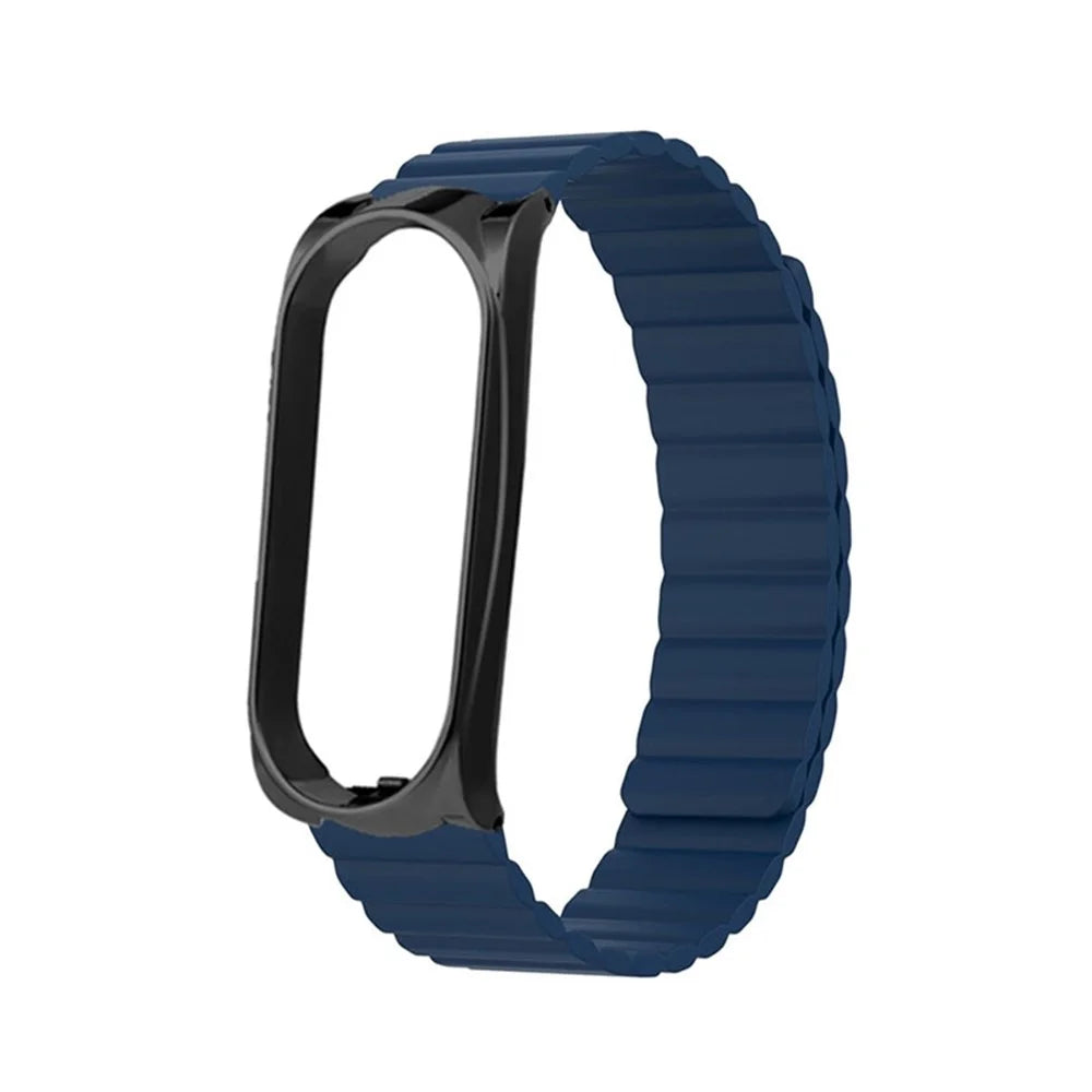 Soft Silicone Magnetic Watch Band Strap + Watch Case Cover Replacement for Xiaomi Mi Band 5/6/7 - Dark Blue - 1