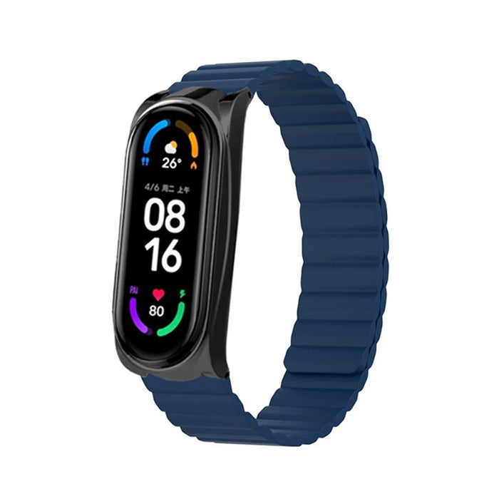 Soft Silicone Magnetic Watch Band Strap + Watch Case Cover Replacement for Xiaomi Mi Band 5/6/7 - Dark Blue - 3