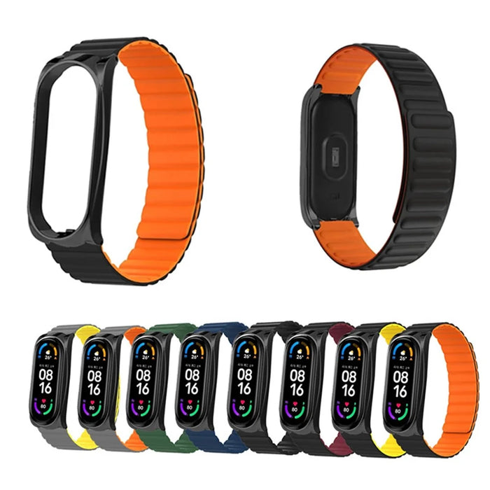 Soft Silicone Magnetic Watch Band Strap + Watch Case Cover Replacement for Xiaomi Mi Band 5/6/7 - Dark Blue - 4