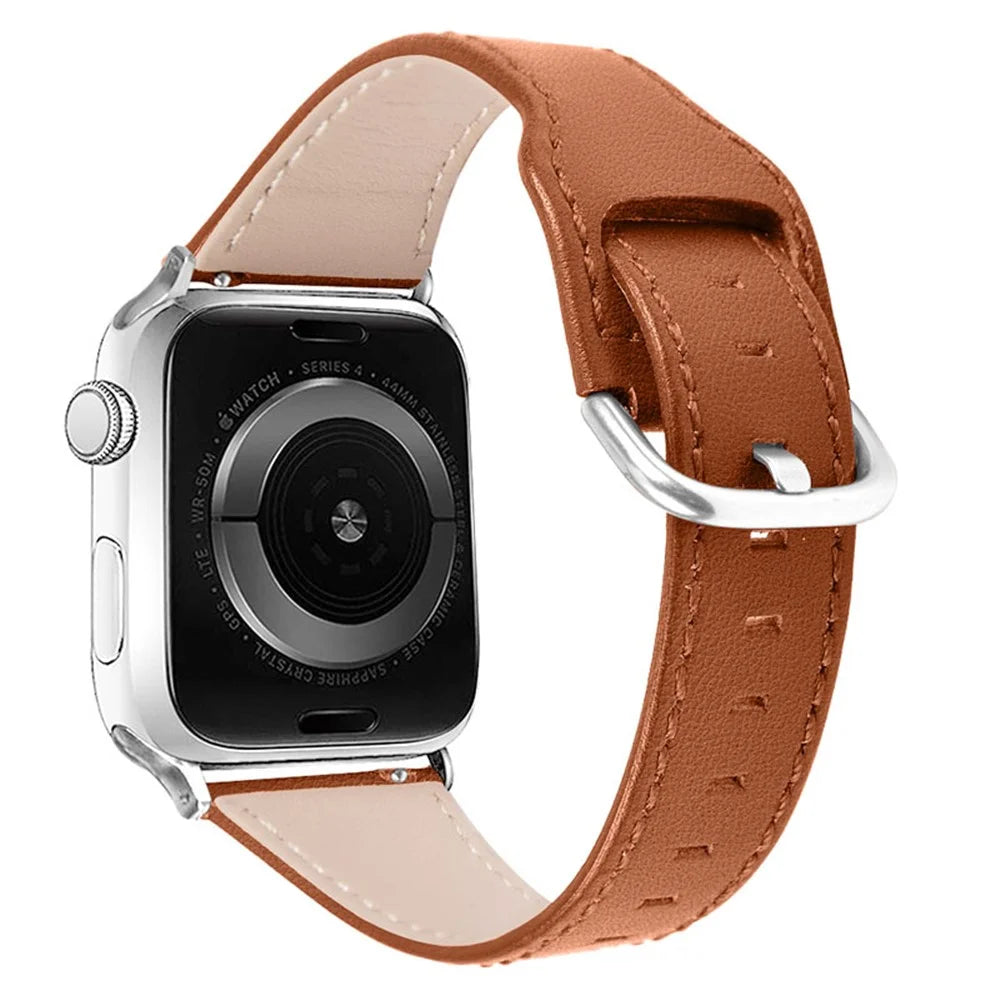 Durable Stylish Genuine Leather Watch Band Quick Release Strap Replacement for Apple Watch Ultra 3 2 1 49mm / Series 11 10 46mm / 9 8 7 45mm / SE3 SE2 SE 6 5 4 44mm / 3 2 1 42mm - Brown - 1
