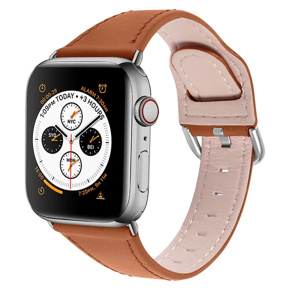 Durable Stylish Genuine Leather Watch Band Quick Release Strap Replacement for Apple Watch Ultra 3 2 1 49mm / Series 11 10 46mm / 9 8 7 45mm / SE3 SE2 SE 6 5 4 44mm / 3 2 1 42mm - Brown - 2
