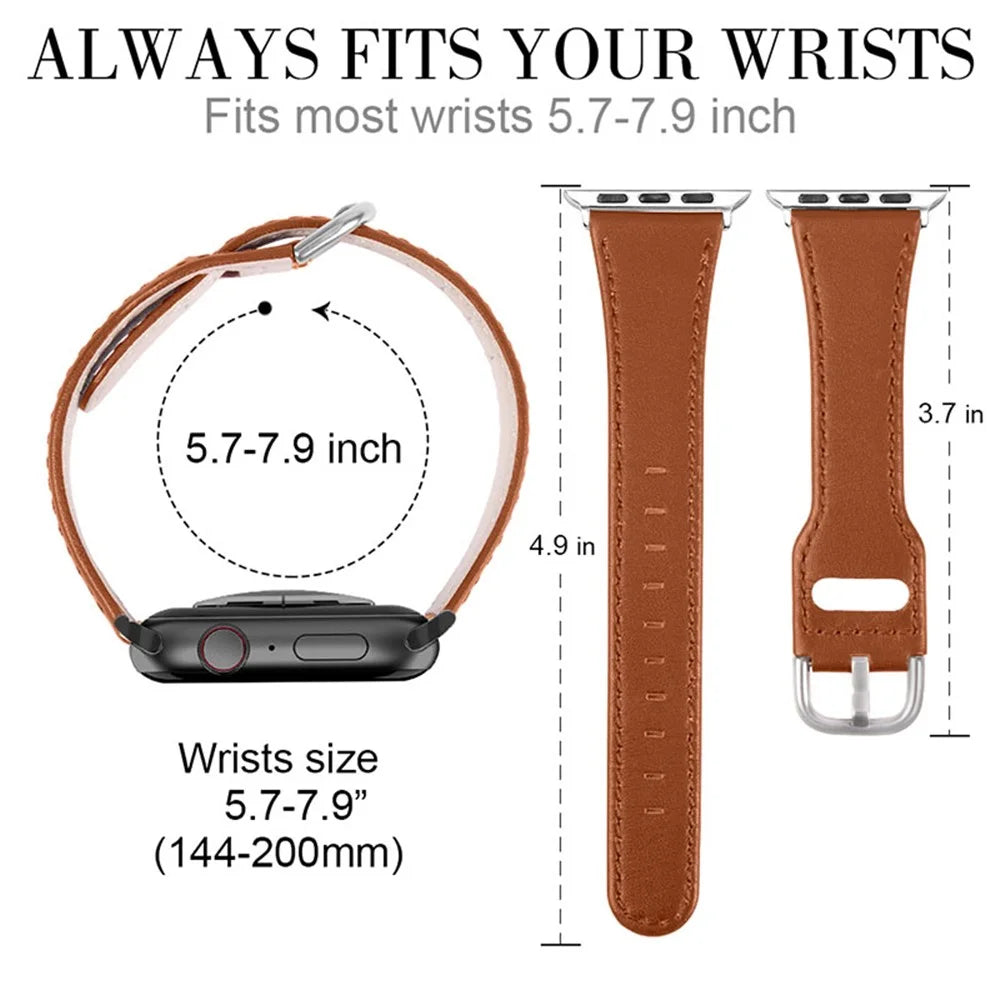 Durable Stylish Genuine Leather Watch Band Quick Release Strap Replacement for Apple Watch Ultra 3 2 1 49mm / Series 11 10 46mm / 9 8 7 45mm / SE3 SE2 SE 6 5 4 44mm / 3 2 1 42mm - Brown - 4