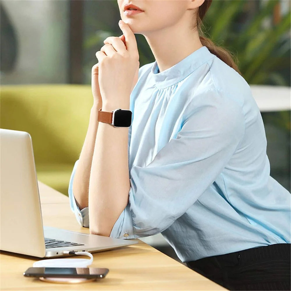 Durable Stylish Genuine Leather Watch Band Quick Release Strap Replacement for Apple Watch Ultra 3 2 1 49mm / Series 11 10 46mm / 9 8 7 45mm / SE3 SE2 SE 6 5 4 44mm / 3 2 1 42mm - Brown - 6
