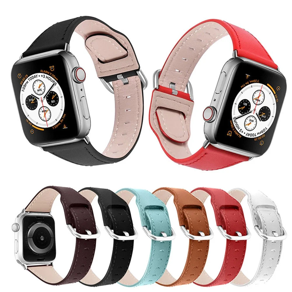 Durable Stylish Genuine Leather Watch Band Quick Release Strap Replacement for Apple Watch Ultra 3 2 1 49mm / Series 11 10 46mm / 9 8 7 45mm / SE3 SE2 SE 6 5 4 44mm / 3 2 1 42mm - Brown - 7