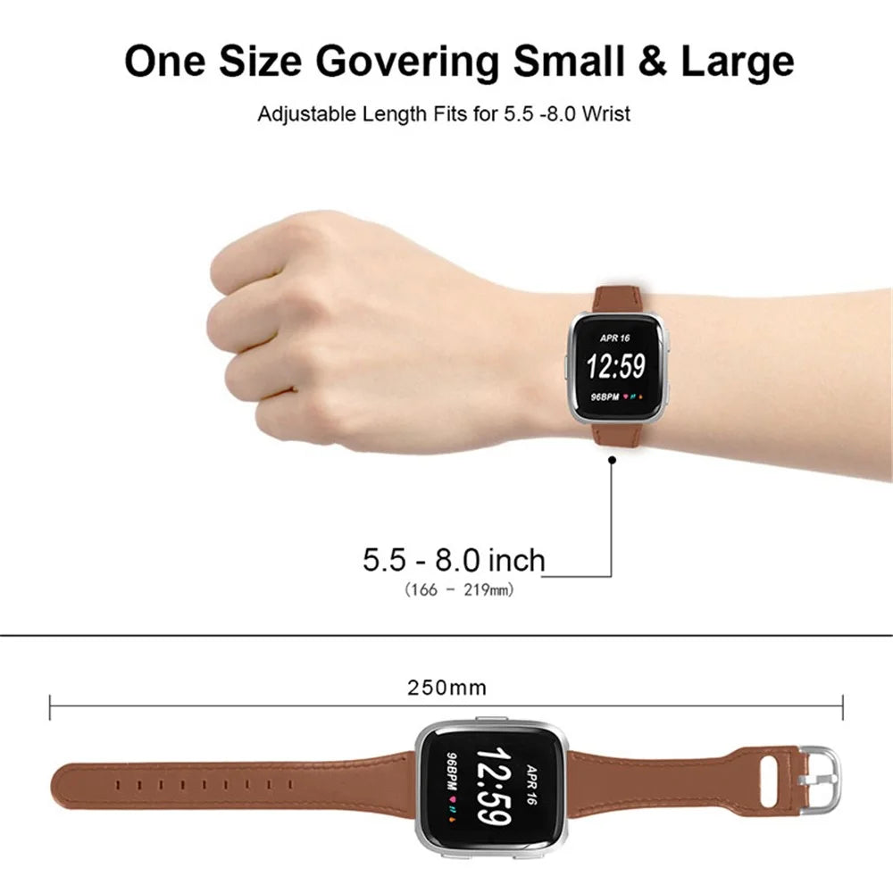 Cowhide Genuine Leather Watch Band Stainless Steel Buckle Wrist Strap for Fitbit Versa 2/Fitbit Versa/Fitbit Versa Lite/Fitbit Versa SE - Brown - 5