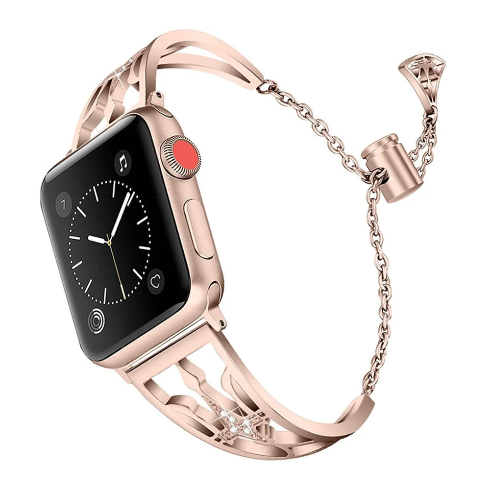 Crown Rhinestone Decor Hollow Watchband 304 Stainless Steel Watch Strap for Apple Watch Ultra 3 2 1 49mm / Series 11 10 46mm / 9 8 7 45mm / SE3 SE2 SE 6 5 4 44mm / 3 2 1 42mm - Gold - 1