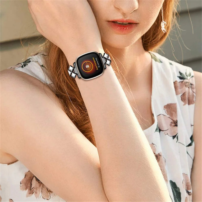 Rhinestone Rhombus Stainless Steel Watch Strap Replacement Watchband for Fitbit Versa 3 / Fitbit Sense - Black - 5