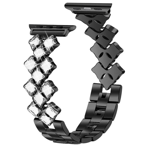 Rhinestone Rhombus Stainless Steel Watch Strap Replacement for Apple Watch Series 11 10 42mm / 9 8 7 41mm / SE3 SE2 SE 6 5 4 40mm / 3 2 1 38mm - Black - 1