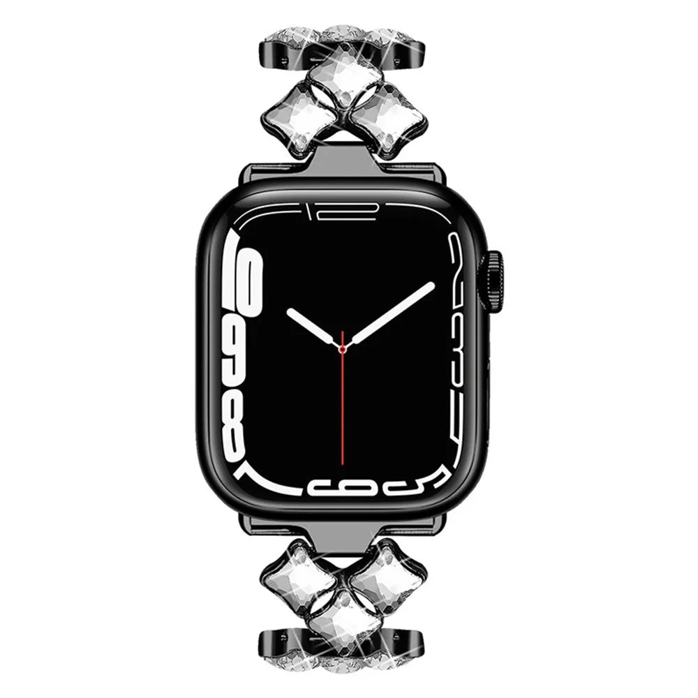 Rhinestone Rhombus Stainless Steel Watch Strap Replacement for Apple Watch Series 11 10 42mm / 9 8 7 41mm / SE3 SE2 SE 6 5 4 40mm / 3 2 1 38mm - Black - 2