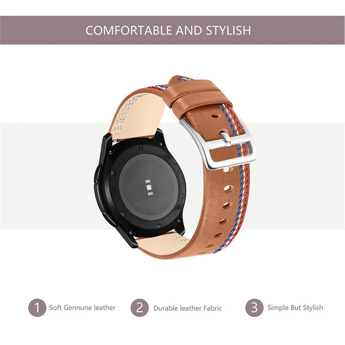 Top Layer Cowhide Genuine Leather Stitching Design Watch Band Strap for Samsung Galaxy Watch3 45mm/Watch 46mm - Brown - 4